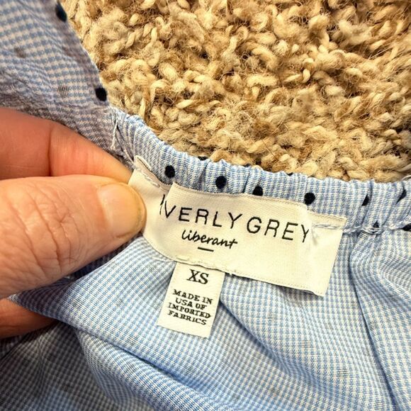 Waverly Grey Blue Polka Dotted Ruffle Tank Top - Picture 5 of 5